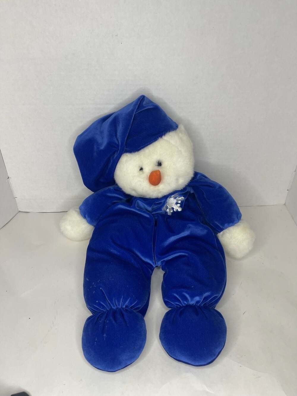 Rare Dan Dee Vintage Snowman Plush Super Soft Lovey Blue Velvet Pajamas & Hat